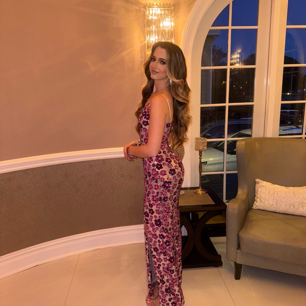 Elegant Pink Floral Sequin Women's Dress